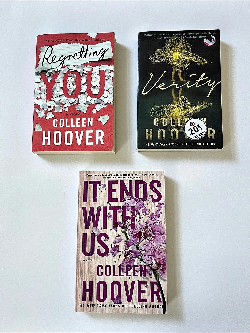 Colleen Hoover Paperback Novel Set (Verity, It Ends With Us, Regretting You)